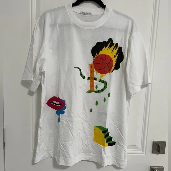 Zara Men’s Graffiti Print Short Sleeve Tee - Made in Portugal - Size L - Picture 1 of 9